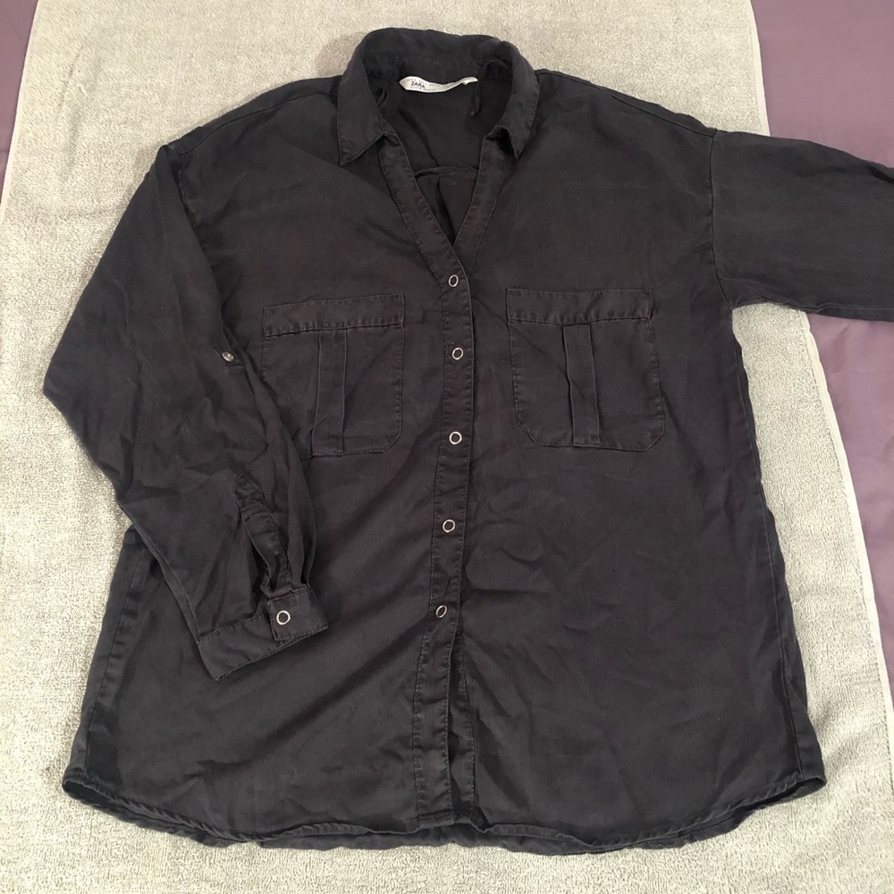 Zara Black Button Down Blouse